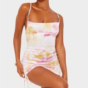 PrettyLittleThing Pink and Gold Tie-Dye Dress
